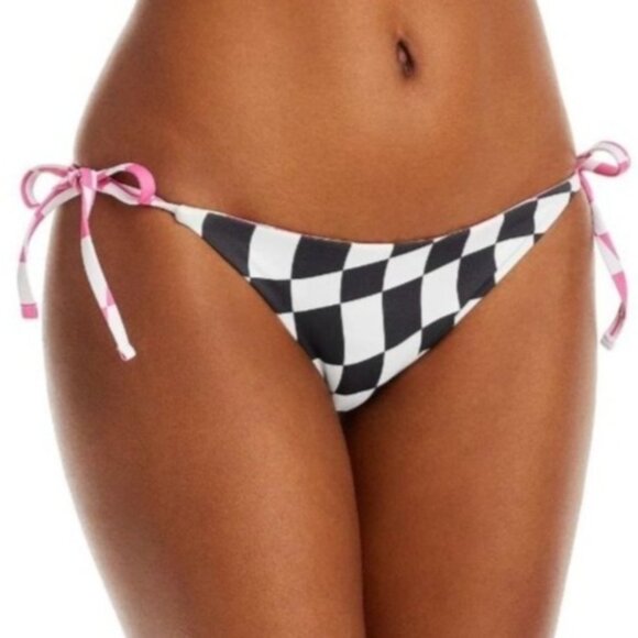 NEW Solid & Striped Iris Reversible Bikini Bottoms Checkered Wht/Blk/Pink S - Picture 2 of 10